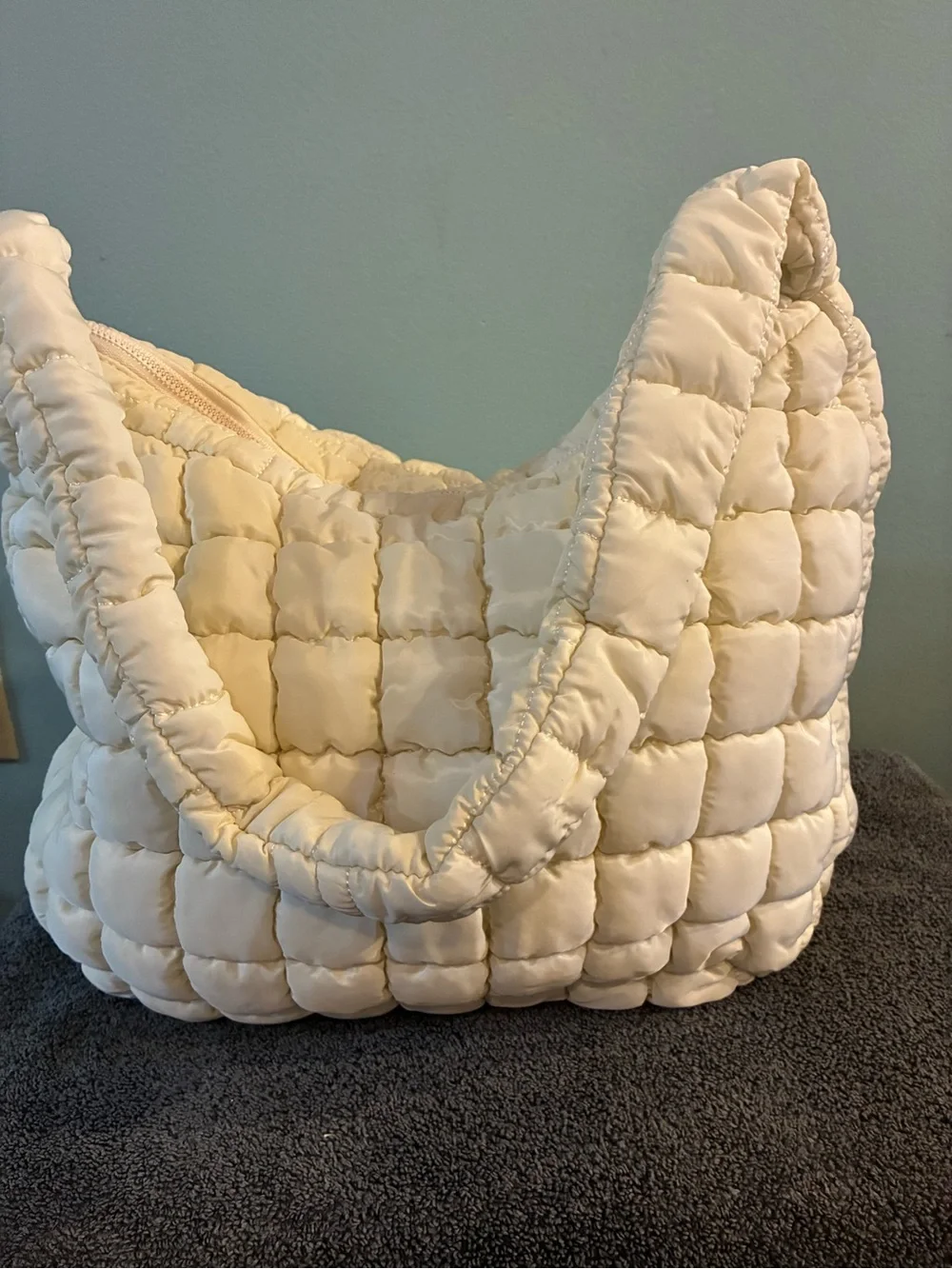 Amazon Quilted Puffer Hobo Bag in Cream
